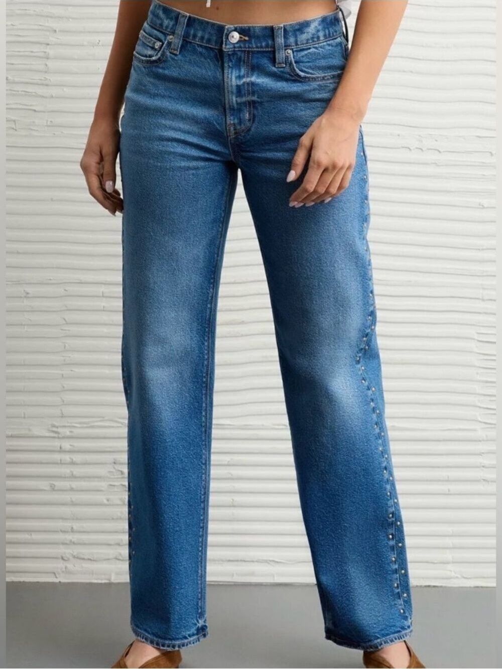 American Eagle Stretch Studded High-Waisted Stovepipe Jeans in Blue